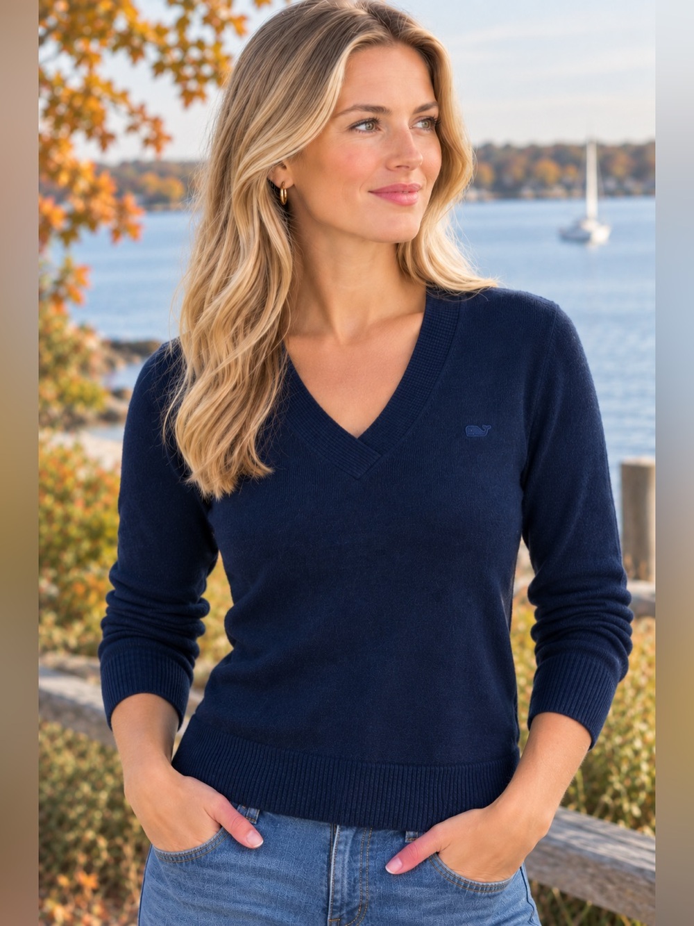 Vineyard Vines Womenβs Navy V-Neck Sweater